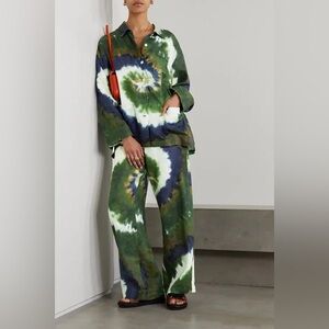 Frame x Julia Sarr Tie Dye Linen Button down Shirt and Pants Set worn once